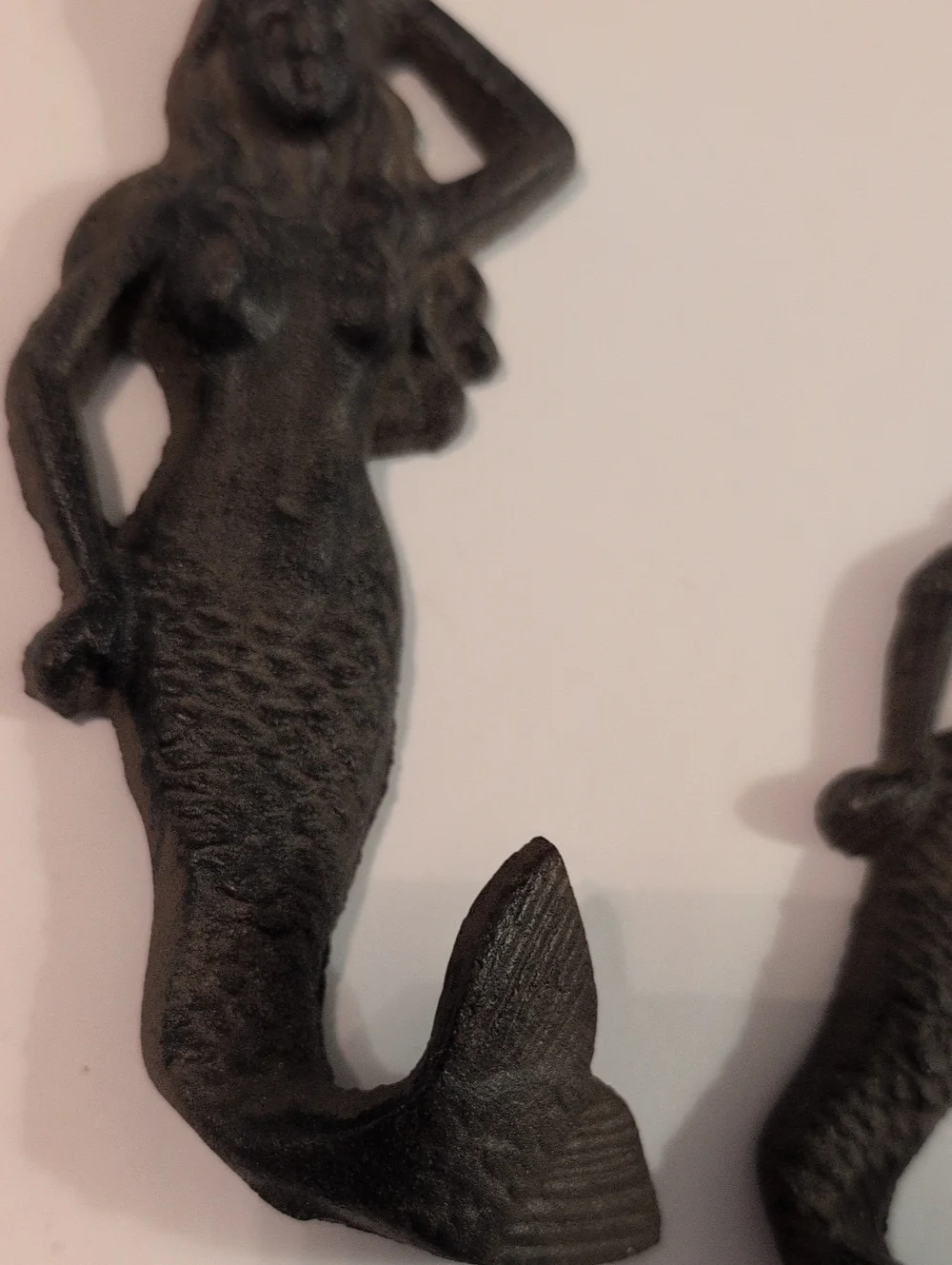 Decorative Mermaid Wall Hooks - Black Cast Iron (Set of 2)